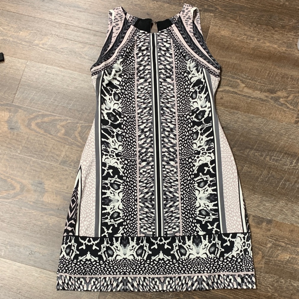 Hale Bob Black and Cream Patterned Mini Dress XS EUC